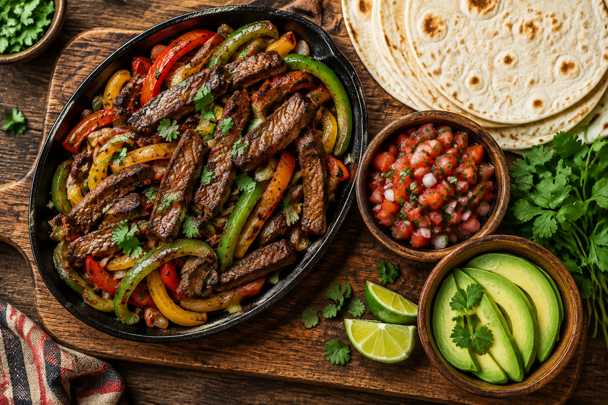 Beef Fajitas with Tomato, Avocado & Coriander Salsa