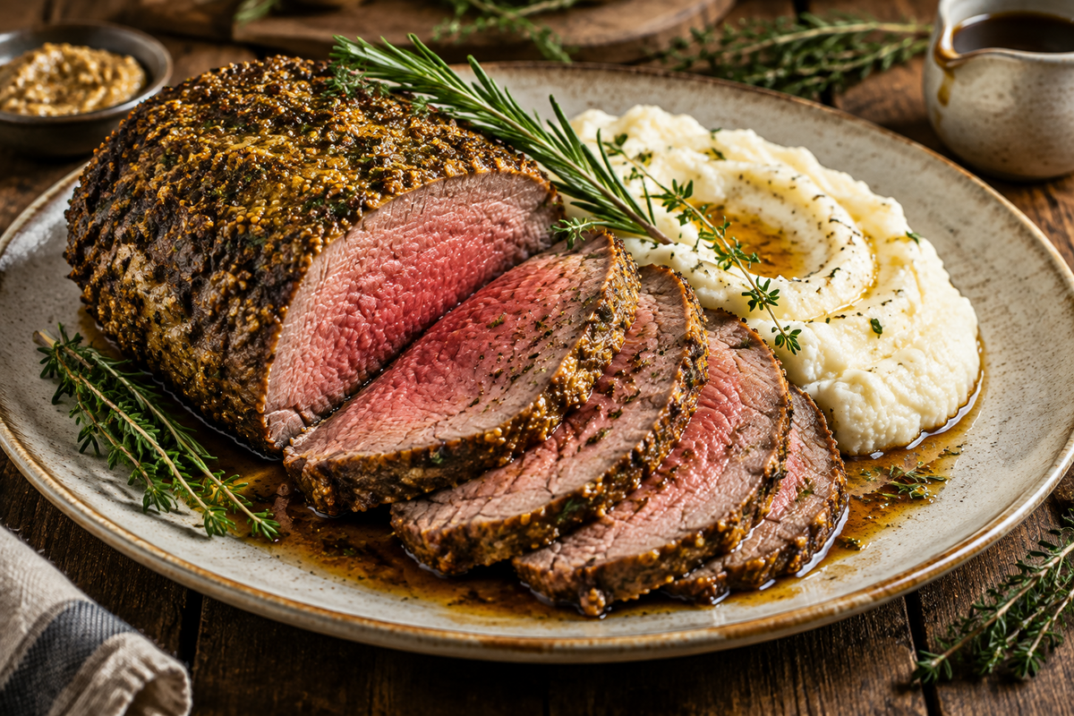 Herb & Mustard Roast Beef with Cauliflower Mash