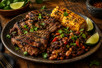 Jerk Veal with Spiced Corn & Beans